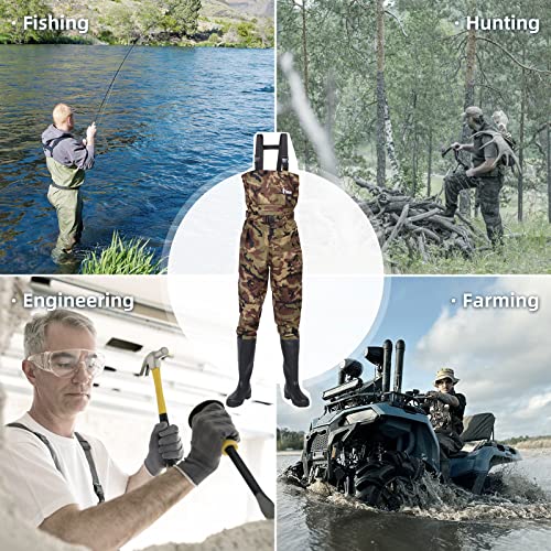 Bootfoot Fishing Chest Waders for Men Women with Boots 2-Ply Nylon/PVC Waterproof Hunting Waders with Boots Hanger - color: Camo, size: 13