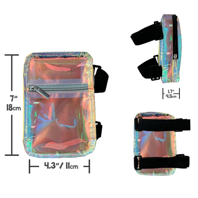 Holographic Thigh Bag | Leg Harness for Women | Outdoor Waist Pouch | Carnival Hiking Travel Fanny Pack with Adjustable Straps | Iridescent - color: Iridescent