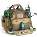 Ghosthorn Fishing Tackle Bag with Rod Holder Saltwater & Freshwater Resistant Large Tackle Box Bag - Adjustable Padded Shoulder Strap (Khaki) - color: Khaki, size: Large