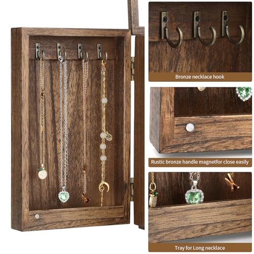 Meangood Jewelry Box Wood for Wowen, 5-Layer Large Organizer Box with Mirror & 4 Drawers for Rings, Earrings, Necklaces, Walnut - color: 5 Layer Walnut, size: 5 Layer