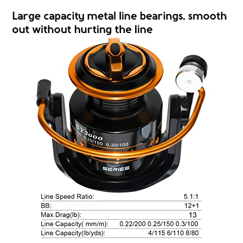 Summer and Centron Spinning Reels, 12 +1 BB Light Weight & Ultra Smooth Reel for Ice/Summer 3000/1000 Fishing Reel by QINGLER - color: SY3000