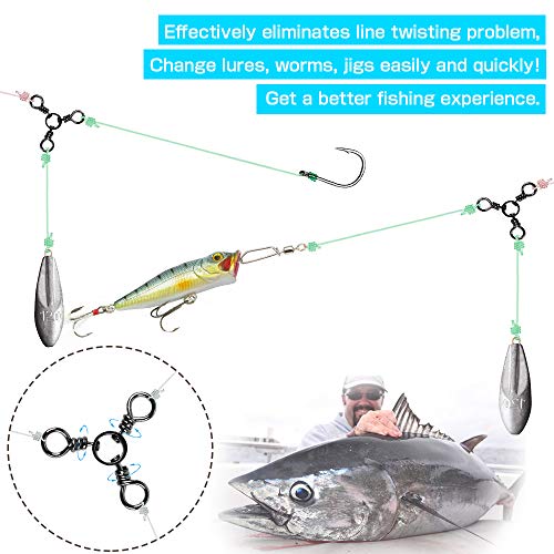 AMYSPORTS Fishing Connector Fish Swivels Tackle 3 Way Fishing Swivel Saltwater Freshwater Fishing Tackle Accessories Crossline Trolling Line Lure Connector - size: Size8 (26lb) 50 pcs