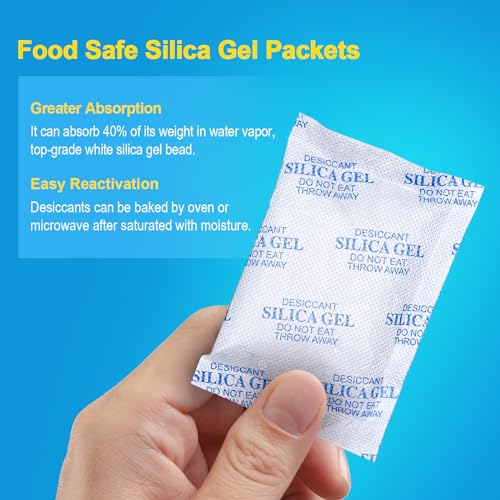 Absorbking Silica Gel Packets, 50 Gram 25 Packs Food Safe Moisture Absorbers, Desiccant Packs for Storage, Reusable Desiccant for Foods, Storage Bins, 3D Filaments, Electronics, Safes - size: 50g(25-pack)