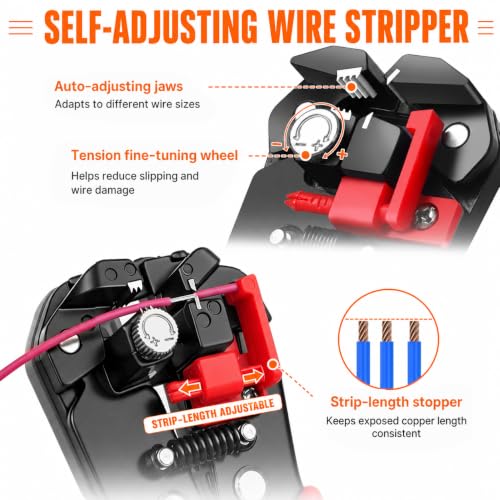 Kuject Crimping Tool Kit with 340 PCS Heat Shrink Connectors | AWG 22-10, Portable All-in-One Case, Ratchet Crimper, Self-Adjusting Wire Stripper , Butt, Ring, Female & Male Connectors