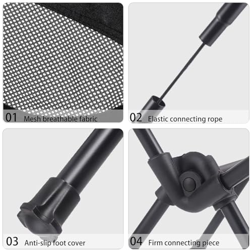 Wind Tour Portable Camping Chair Lightweight Foldable Outdoor Chair for Hiking Camp Backpacking Lawn Beach Fishing Picnic with Carry Bag (High-Back | Black-2) - color: High-back | Black-2