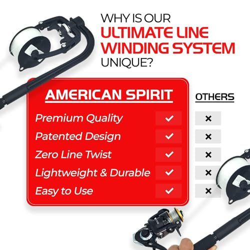American Spirit Fishing Line Spooler, No Line Twist, Portable Line Winding System, Zero Twist Line Spooler for Reels or Casting Reel, Ultimate Fishing Line Winder Spooler Eliminates Line Twisting