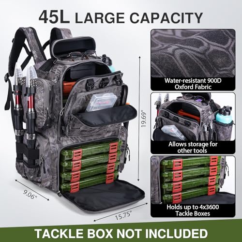 Goture Fishing Backpack, 900D Water-Resistant Tackle Backpack with Rod Holders, Hard Sunglasses Case, 45L Large Storage Gear Tackle Bag with Rain Cover, Bottle Holder for Travel Camping Hiking - color: A1:camo 12#, size: Without Tackle Boxes