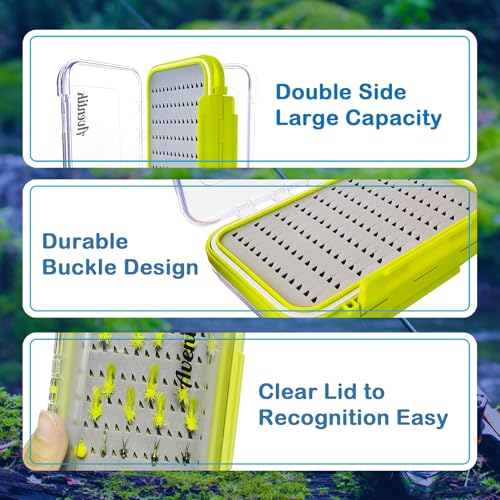 Aventik Waterproof Clear Fly Box Double Sides Floating Lightweight Fly Fishing Case Large Capacity Grip Foam Nymph Wet Dry Flies Lure Box(H18 Green, SIZE B:6.08X4X1.6inch) - color: Green, size: SIZE B:6.08X4X1.6inch