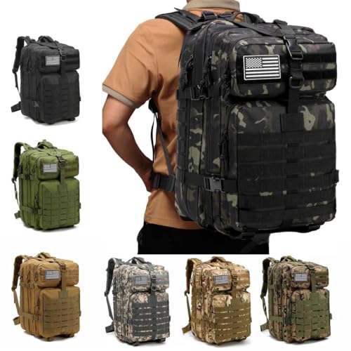Tactical Backpack for Men, 45L Military Gym Backpacks, Large 3-Day Assault Pack Bug Out Bag MOLLE Daypack for Rucking Fishing Camping (Green) - color: Green