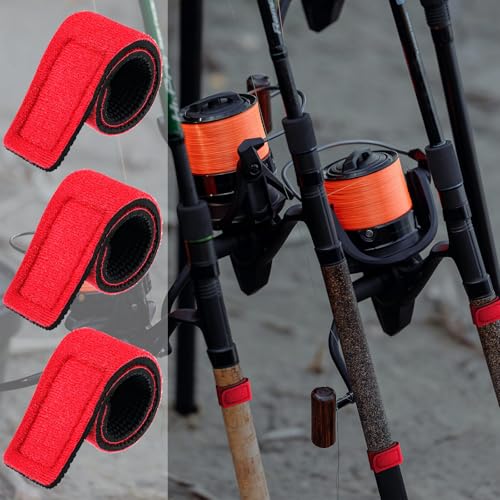 Sumind 12 Pcs Fishing Rod Straps Ties, Fishing Pole Belts Stretchy Straps, Elastic Tackle Ties Cable Holders Fit for Casting Rods, Spinning and Fly - color: Red