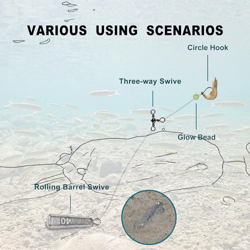 121PCS Surf Fishing Tackle Kit – Long Casting Sputnik & Hexagon Sinkers, Heavy Duty Saltwater Rigs with J-Hooks & Swivels for Striped Bass, Redfish & Pompano
