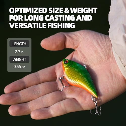 Lipless Crankbaits VIB Fishing Lures, 5/10 PCS Sinking Rattling Hard Baits with Sharp Treble Hooks, Long Cast Search Bait for Bass Trout Walleye Pike - Freshwater & Saltwater