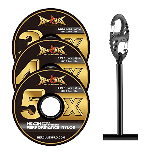 HERCULES Fly Fishing Tippet 3 Pack with Fly Tippet Holder, 55 Yards - color: Clear nylon tippet 3pcs with tippet bar, size: 3X4X5X - 55YDS