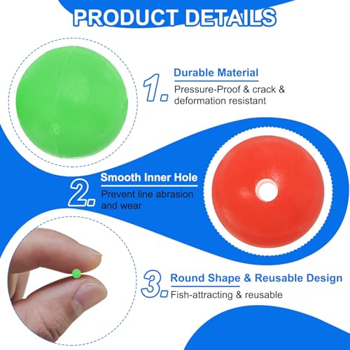 Fishing Beads Glow Hard Plastic Fishing Bait Eggs Lure Rigs Accessories, Fit for Saltwater Freshwater - Round - color: Red, size: 5 mm