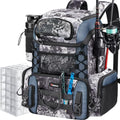 Piscifun Fishing Tackle Backpack with Rod Holders & 4 Tackle Boxes, 42L Outdoor Fishing Bag with Waterproof Rain Cover - color: Veil Camouflage