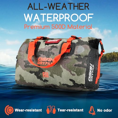 OSAH DRYPAK Waterproof Duffel Bag - Motorcycle Dry Bag Tail Bag with Large Storage Space, Waterproof Luggage Duffle Bags with Outer Mesh Zipper Pocket for Camping, Kayaking, Fishing & Traveling - color: Camouflage, size: 25L