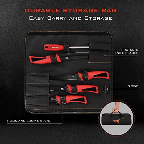 KastKing Intimidator Bait Knife and Filet Knives, Ultra-Sharp G4116 German Stainless-Steel Blades, Fresh or Saltwater, Non-Slip Handle, Durable Storage Bag, and Honing Rod, Fishing Gear and Gifts for Men - color: Fillet Knives Kit