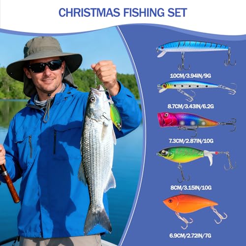 Fishing Lures kit, 27 Pcs Surprise Set Bass Fishing Lures for Freshwater,Fishing Gear Set- Valentine Gifts for Men, Father's Day Fishing, Fishermen, and Anglers