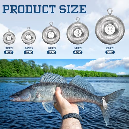 24 Pieces Fishing Disc Sinkers Weights Disc Sinker Fishing Sinkers Weights for Saltwater Catfishing Trolling Surf Tackle - size: 1 oz, 2 oz, 3 oz, 4 oz, 6 oz