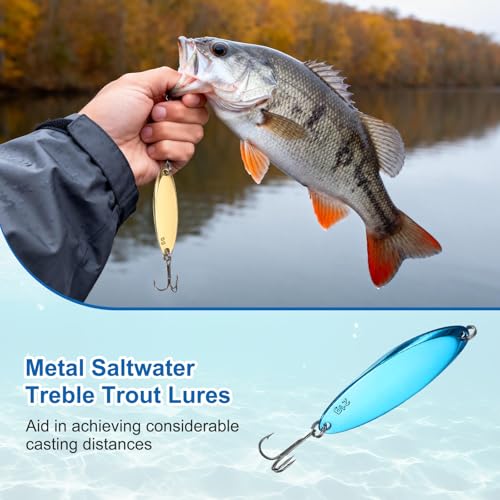 Fishing Spoons Lures, Metal Saltwater Treble Trout Lures Jigging Spoon with Treble Hooks Casting Spinner Baits - color: Blue, size: 21g / 3/4 oz