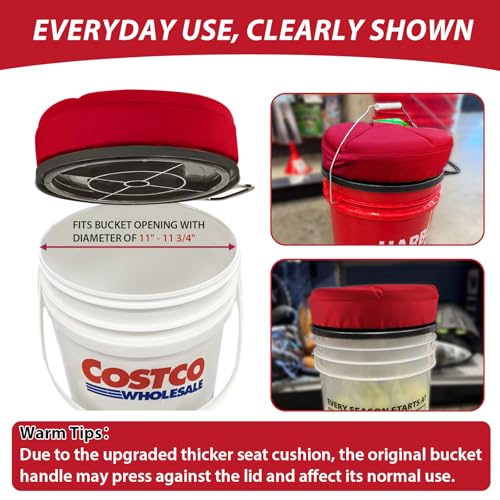 5 Gallon Bucket Seat with 3" Thick Seat Foam Cushion, 360°Swivel Bucket Lid Seat, Waterproof & Silent Bucket Seats for Dove Duck Hunting, Ice Fishing, Baseball, Camping - color: Red