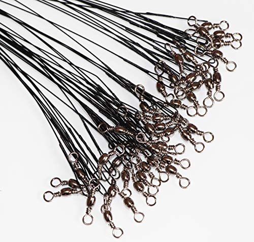 60pcs Fishing Wire Leaders Nylon-Coated Fishing Line Wire Leaders with Swivels and Snaps 6inch, 9inch, 12inch - color: Black-60pcs