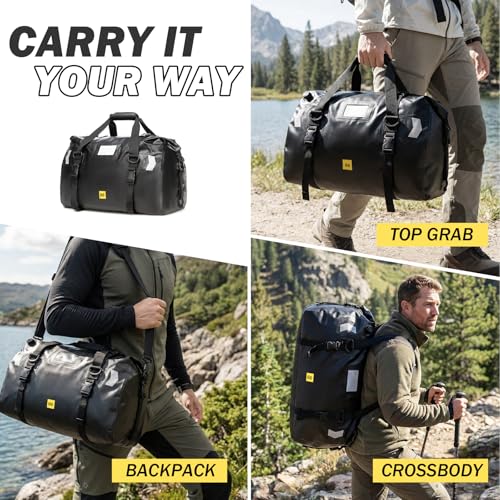 Large Waterproof Duffel Bag 66L - Heavy Duty Dry Bag for Motorcycle Touring, Sailing, Camping - 100% Watertight Travel Duffle Bag Backpack with Air Valve & Reflector - color: black, size: 66L