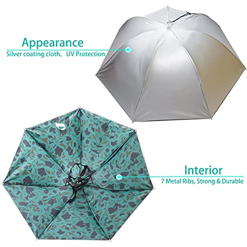 Umbrella Hat, 37 inch Fishing Umbrella Hat Hands Free Foldable UV Protection Umbrella Cap Adjustable Headwear for Fishing Golf Camping Beach Gardening Sunshade Outdoor - color: Silver-Camouflage