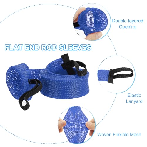 PATIKIL Rod Sock, Fishing Rod Sleeve Cover Braided Mesh Pole Protector Gloves Fishing Tools Flat End for Spinning Fishing Rod Fly Rod Ice Rod Casting Rod - color: Dark Blue, size: 67 Inch