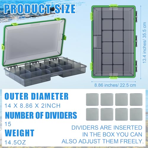 Wonderjune 6 Pack Fishing Tackle Boxes Waterproof 3600 and 3700 Tackle Trays with Removable Dividers Plastic Storage Organizer Bait Vault Camouflage Box for Freshwater Saltwater (Green,3700) - color: Green, size: 3700