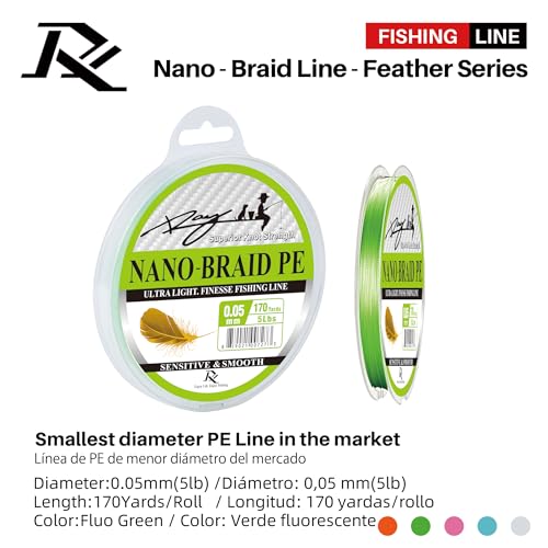 Ultra Slim Braided PE Fishing Line, Strong Knot Strength, Deign for Ultra Light Freshwater Fishing, Come with 3lb Test or 5lb Test, 170Yds Each Spool - color: Fluo Green, size: 0.05mm-5Lbs
