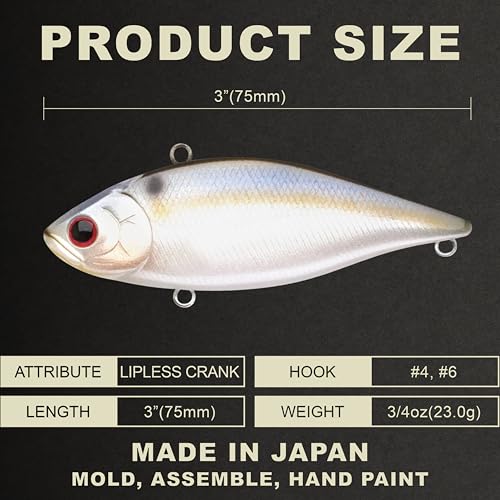 LUCKY CRAFT LV 500 MAX Freshwater Fishing Lures, Sinking Lipless and Long-Casting Crankbait, 3 Inch Vibration Rattle Bait, Perfect Fishing Gear for Tackle Box and Accessories - color: 183 Pearl Threadfin Shad