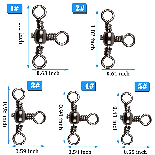 AGOOL 3 Way Swivels Fishing Tackle, 50/100pcs Crossline Barrel Swivel 3 Way Rigs T-Shape Three Way Swivels Fishing Tackle Connector for Catfish Rig Surf Fishing Rig - size: 5#_61lb
