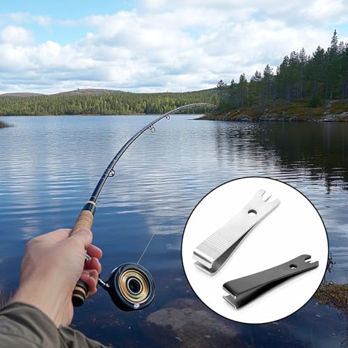 2Pcs Black Silver Stainless Steel Fishing Line Cutter Nipper with Hook Eye Cleaner Pin, Multi Functional Fly Fishing Tool, Compact Fishing Line Scissors (51 * 11.5mm)