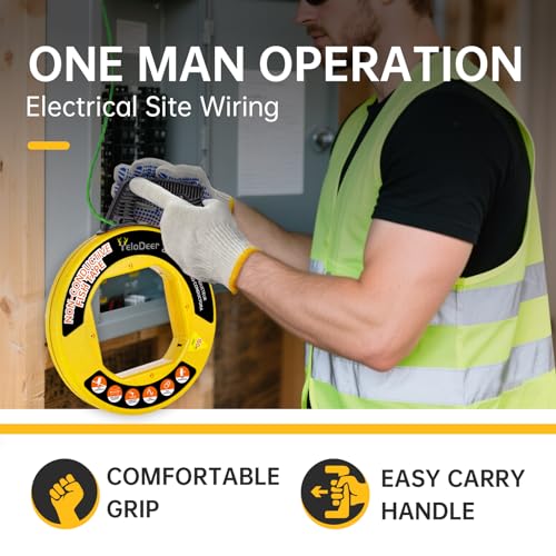 Non-Conductive Fish Tape Wire Puller 150 FT x 4.5 mm with Gloves and 7 Adapters, Flexible PET Wire Fishing Tools for Walls and Electrical Conduit, Rust-Proof - size: 150Ft kit