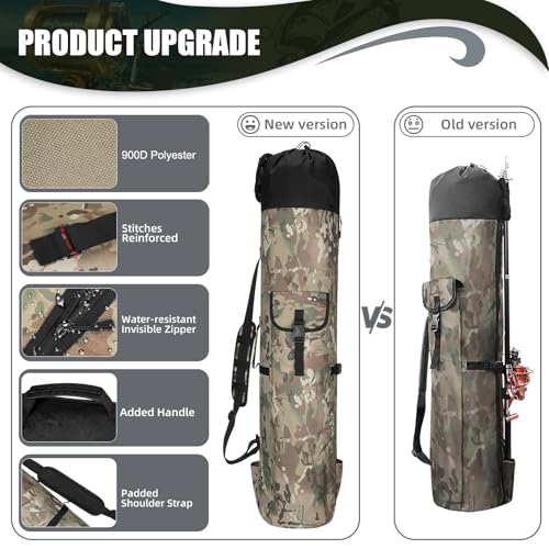 Fishing Rod Bag Fishing Rod Case, Durable Folding 900D Oxford Fabric Portable Large Capacity Waterproof, Fishing Gifts for Men Boys - color: Green Caomo
