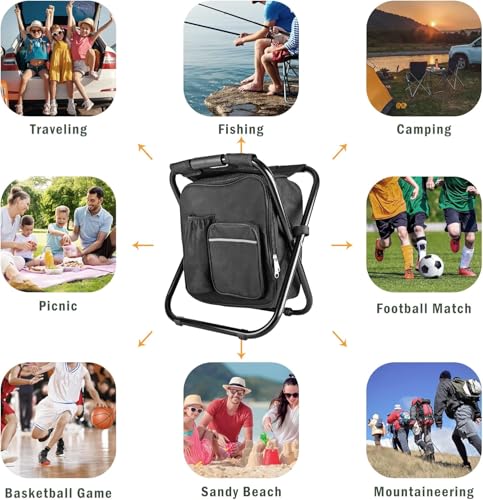 Kikerike Backpack Stool Cooler Chair Heavy Duty 300 LBS Max Load Portable Lightweight Folding Fishing Cooler for Camping Hunting Fishing - Black - color: Black