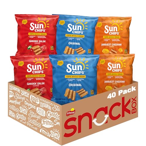 SunChips 100% Whole Grain Chips, Variety Pack, 1 oz Bags, Pack of 40, No Artificial Flavors, Colors - size: 40 Count (Pack of 1)