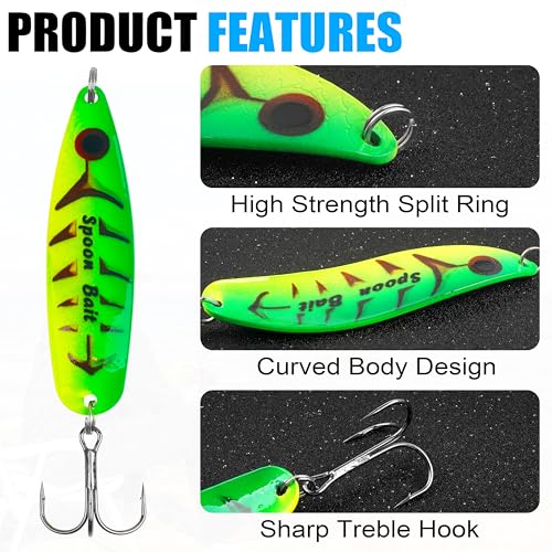 Fishing Spoons Lures Kit, 5PCS Metal Jigging Spoons Casting Trolling Spoons Pike Spoon with Treble Hooks for Bass Trout Pike Tuna Salmon Walleye Crappie Freshwater Saltwater Fishing - color: TypeA, size: 1/2OZ