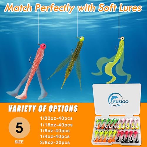 Fishing Jig Head Hooks Round Ball Head Jigs Hook Crappie Jig Lure Hook Kit Fishing Lures Jig Head Baits Assorted 1/32oz, 1/16oz, 1/8oz, 1/4oz, 3/8oz - size: 1/4oz,40 pack