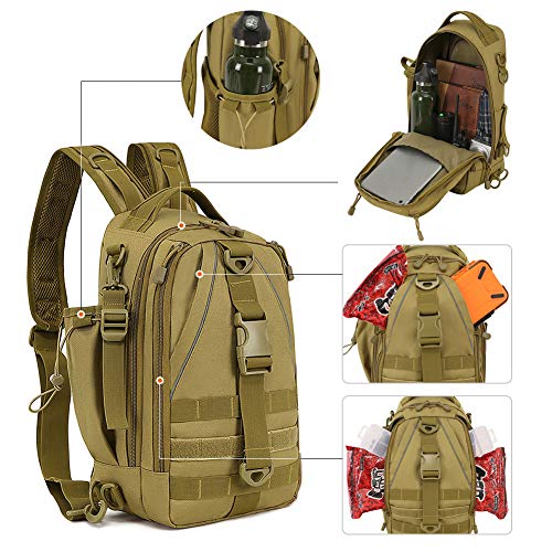 HUNTVP Fishing Sling Bag Lightweight Tackle Bag Small Fishing Backpack Tactical Shoulder Sling Bags for Men with Rod Holder - color: Brown2