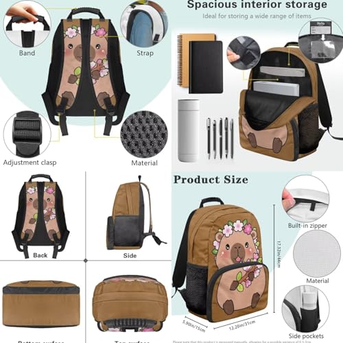 4 PCS Backpacks for Kids Capybara Backpack School Bag with Reusable Lunch Box Water Bottle Carrier Bag Pencil Case Set Preschool Kindergarten - color: Capybara Print
