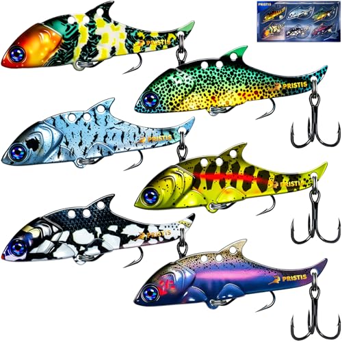 Pristis Jig Head Fishing Lures for Freshwater Saltwater, Weedless Swim Jig Teasers with Sharp Hooks & Exquisite Coating, Pre-Rigged Vibrating Swimbaits Kit Gear for Bass Crappie Walleye Trout Pike - color: 6 pcs Micro Metal Blade Baits
