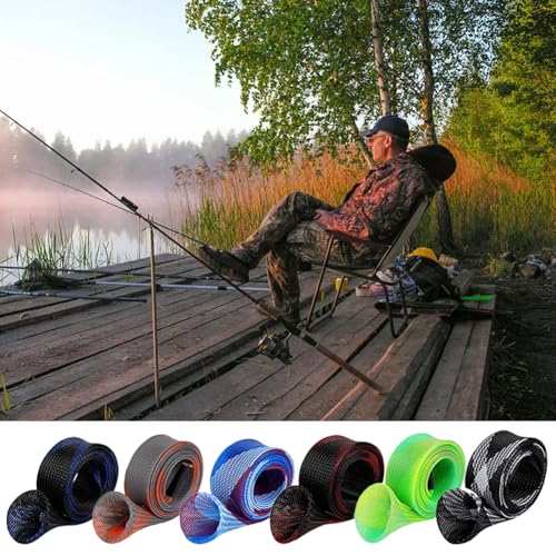 Yontree 6/12 Pack Fishing Rod Sleeve, Fishing Rod Cover Braided Mesh Rod Sleeves Socks, Fishing Pole Sleeve for Spinning/Casting/Sea/Fly Fishing Rod - color: six colors
