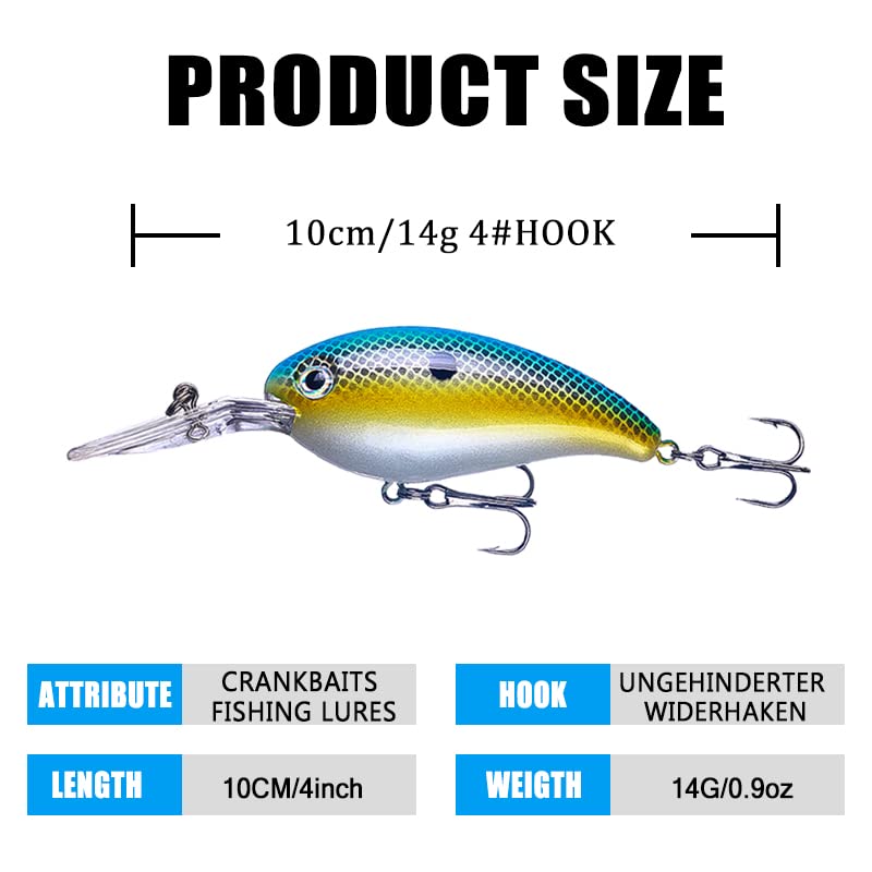 Crankbait Crank Bait Bass Fishing Lures, Square Bill Crank baits for Bass，Deep Diving Crankbaits，Fly Fishing Lures for Freshwater/Saltwater Trout Bass Snapper Walleye Crappie