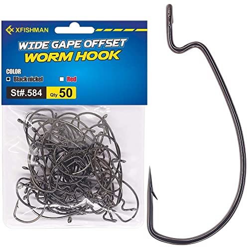 Offset-Worm-Hooks-for-Bass-Fishing-Rubber-Worms-Ewg-Wide-Gap-Bass-Hooks Freshwater Texas Rig Soft Plastics Worms Bait Fishing Hook Black Red Colored 1/0 2/0 3/0 4/0 - color: Black, size: 3/0
