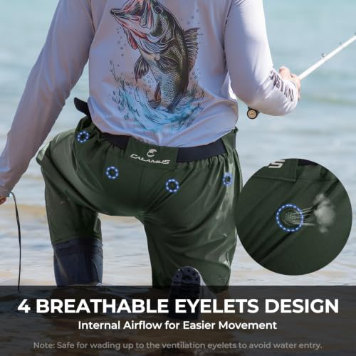 Calamus WaveWalker Waist Waders for Men, 100% Waterproof RipShield Fabric, Slip-Resistant Boots, Moisture-Wicking Insoles - color: Military Green, size: 11