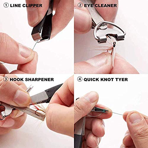Fishing Quick Knot Tying Tool 3 Sets Stainless Steel 4 in 1 Tool Including Quick Knot Knotter Fly Line Clippers Hook Sharpener Hook Eye Needle with Zinger Retractor
