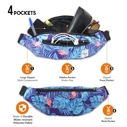 Vibe Festival Gear Rave Fanny Pack for Women Men – Festival, 4 Pockets, Adjustable Strap, Cute Waist Bag, Crossbody Belt Bag, Hiking, Running, Cycling - color: Flamingo, size: Fits Most