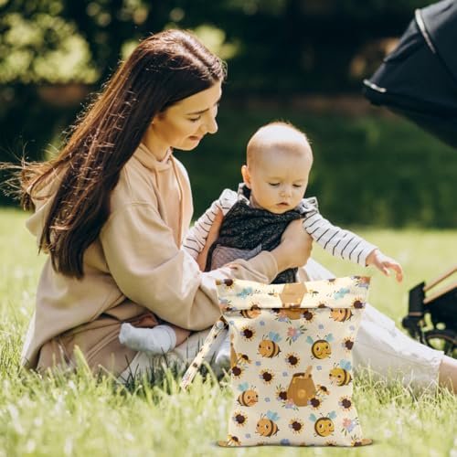 Bee Wet Dry Bags for Diaper Waterproof Swimsuit Washable Reusable Bag for Beach Diapers Dirty Yoga Gym Clothes Plant Gifts for Men Women Friend 12.5x10.2 Inches - color: Bee